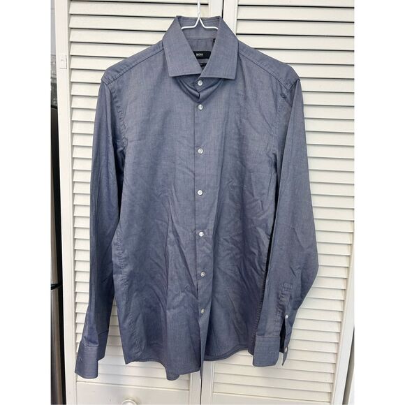Hugo BOSS Slim Fit Cotton Slate Blue Button-Up Shirt, Sz 39/ 15.5, Large - Picture 1 of 6